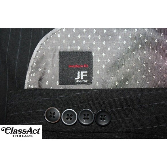 J. Ferrar Black Mens Modern Fit 2 Piece Suit 3 Btn Black Striped 40R 34" Waist - Picture 10 of 10